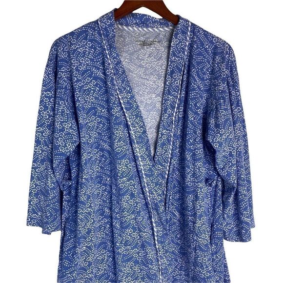 Carole Hochman Floral Robe Cotton Medium M Blue White Wrap NO Belt Long Sleeve - Picture 2 of 11